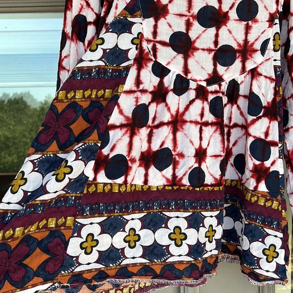 Solitaire Mixed Floral Boho Polkadot Bleached Babydoll Blouse XL - Picture 6 of 9